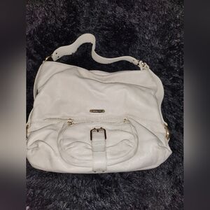 Michael Kors Cream Leather Shoulder Hobo with Front Buckle Pocket
